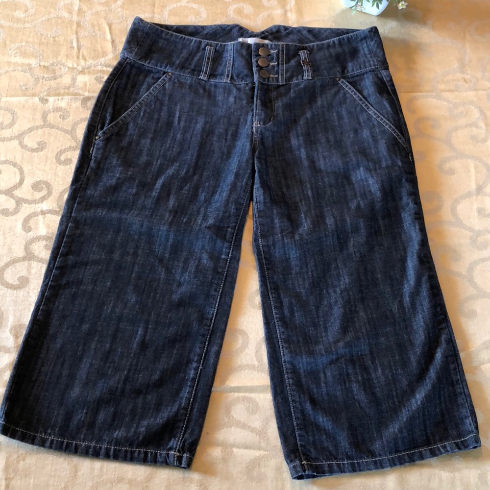 BCBGeneration Dark Blue Denim Wide-Leg Capris